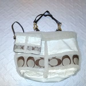 Coach Shearling tote with matching wristlet